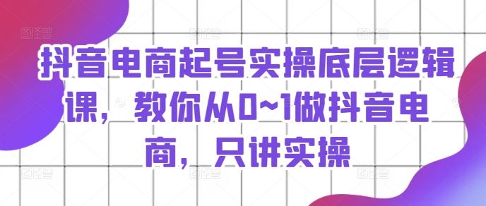 抖音电商起号实操底层逻辑课，教你从0~1做抖音电商，只讲实操-理想项目库